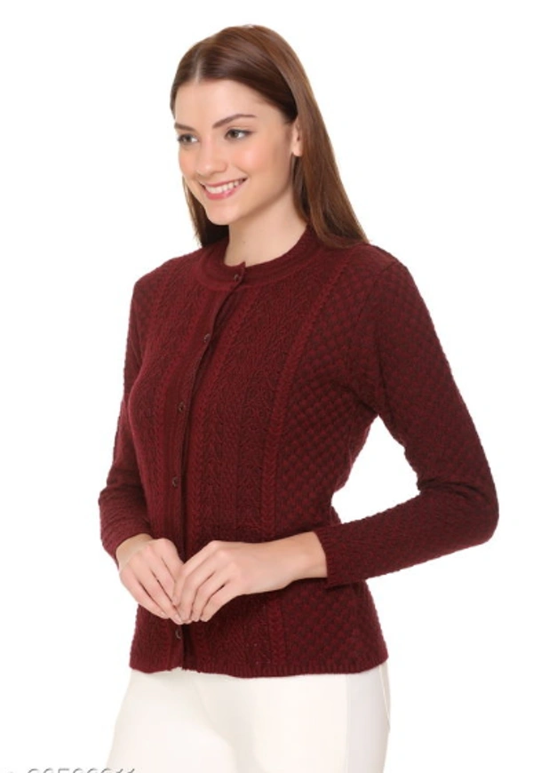 CLAPTON  Self Design/ Knitting Full Sleeves Sweater, Cardigan   This Is Pefect Skinny Jeans, Laggines Dresses - M, Maroon, Wool, Pack of 1